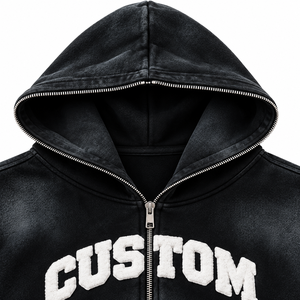 Sweat-shirt à capuche zippé personnalisé unisexe oversize en molleton bouclette avec poche, noir et blanc, style Hip Hop Streetwear pour l'avant - Product Image 5