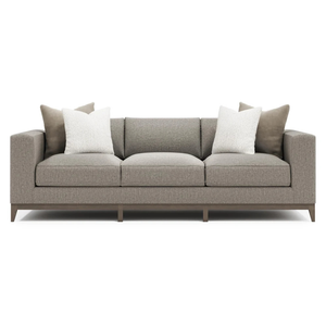 Sofá moderno de tela de tres plazas con patas de madera, respaldo firme y brazos cuadrados para sala de estar - Product Image 1