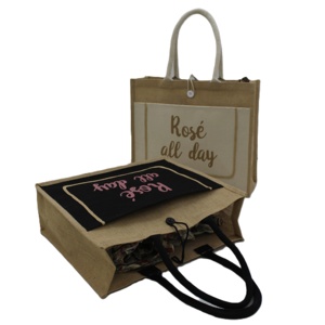 กระเป๋าผ้ากระสอบป่านแบบสั่งทำพิเศษ พร้อมช่องผ้าแคนวาส เป็นมิตรกับสิ่งแวดล้อม เหมาะเป็นของขวัญงานแต่งงาน สำหรับการช้อปปิ้ง ท่องเที่ยว หรือเป็นของขวัญเพื่อนเจ้าสาว - Product Image 3