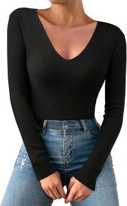 Camisetas deportivas de manga larga con cuello en V para mujer, de secado rápido, para verano, de punto liso teñido. - Product Image 2