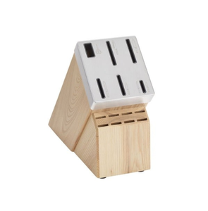 Couteaux de cuisine à manche riveté noir avec lames argentées, bloc marron clair, dessus à fentes argentées et ciseaux pour la préparation des aliments - Product Image 5