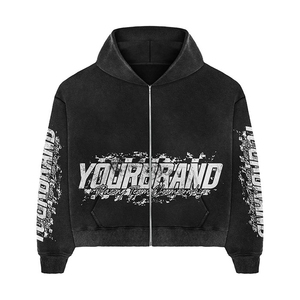 Conjunto de Sudadera con Capucha y Pantalones Deportivos Unisex Personalizados, de Corte Holgado, Lavado Ácido, con Cierre de Cordón, Estampado en Serigrafía, Poliéster/Algodón - Product Image 1