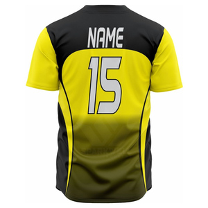 Maillot de baseball bleu et jaune pour homme, manches courtes, boutons sur le devant, sublimation, séchage rapide, évacuation de l'humidité, polyester, uniforme d'équipe - Product Image 6