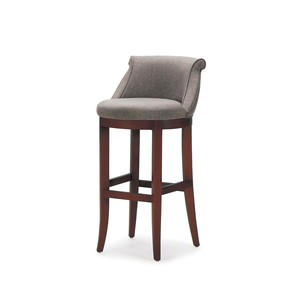 Chaise de bar moderne et durable avec accoudoirs fixes, siège et dossier en tissu gris, structure en bois massif, base en acier inoxydable pour utilisation à domicile ou au bar - Product Image 6