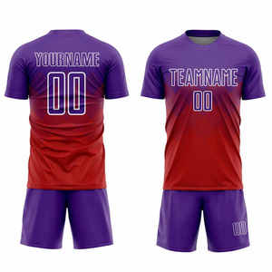ชุดเสื้อฟุตบอลแบบซับลิเมชั่นสีแดงม่วง คอกลม แขนสั้น ระบายเหงื่อได้ดี สำหรับผู้ใหญ่ พิมพ์ชื่อทีมได้ - Product Image 1