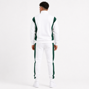 Men's <b>White</b> Green Color Block Hooded 2 in 1 Printed Tracksuit Set Quarter-Zip Sweatshirt <b>Joggers</b> Full Sleeve Casual Autumn Wear - Product Image 2