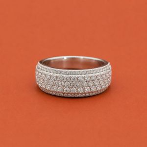 S925 <b>Silver</b> Rhodium Plated Multi Row Moissanite Diamond Classic <b>Mens</b> Luxury Wedding Band <b>Ring</b> - Product Image 1
