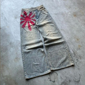 Hot Selling Custom Men's Straight Jeans Casual Denim Stretch Pants 100% Organic Cotton Stonewashed Embroidery Winter OEM Service - Product Image 1