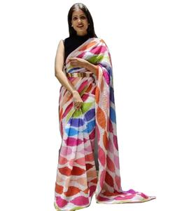 Sari de fête et de mariage ethnique de style vintage Saree cousu en coton et soie avec pierre vêtements de festival pour adultes - Product Image 1