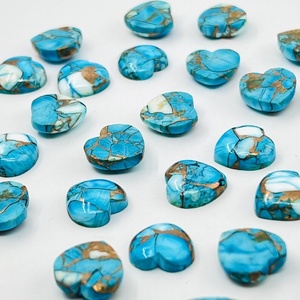 Cabochon en forme de cœur en turquoise cuivrée bleu glacé, pierre précieuse en vrac pour la fabrication de bijoux - Product Image 5