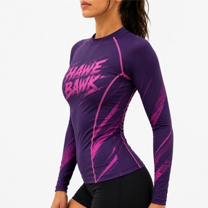 <b>Women</b> Long Sleeve Rash Guard Quick Dry Soft Stretch Active Puff Print HAWE BAWK Quick Dry Stretch Active <b>Top</b> For Wear - Product Image 3