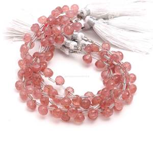Perles de quartz fraise rose naturel facettées en forme d'oignon 7-9MM, perles de quartz fraise facettées en forme de goutte d'eau, perles briolette 8 pouces - Product Image 4