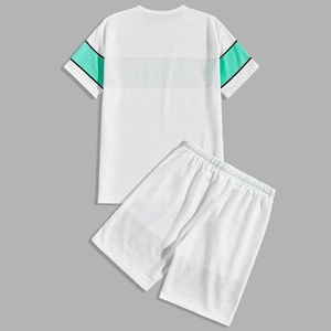 เสื้อยืดแขนสั้นและกางเกงขาสั้นชุดเซ็ตคู่สำหรับผู้ชาย รุ่นใหม่มาแรง ขายดี ผ้าฝ้าย 100% ระบายอากาศได้ดี เหมาะสำหรับฤดูร้อน สไตล์ลำลอง - Product Image 3