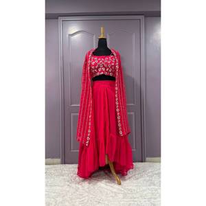 Designer Women's Party Wear <b>Top</b> Bottom and Beautiful <b>Shrug</b> Set - Product Image 5