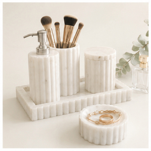 Modern Style White Marble Bathroom Accessories Set Soap Dispenser <b>Toothbrush</b> <b>Holder</b> for Hotel and Home Decor Best Price - Product Image 2