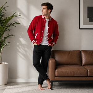 Chaqueta varsity para hombre diseñada para comodidad urbana con calidez transpirable y estilo clásico inspirado en el deporte para looks casuales diarios. - Product Image 5