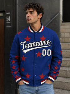 Custom Blue Varsity <b>Jacket</b> With <b>Red</b> Stars Print Men's Preppy Style Baseball <b>Jacket</b> Personalized Name And Number Autumn Wear - Product Image 5