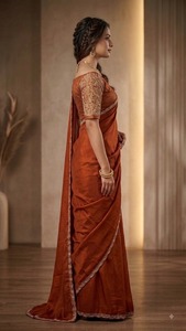 Sari élégant en polyethersulfone avec broderie, chemisier assorti, tenue de mariage pour femme, longueur ras du sol, coupe classique, style Bollywood, séchage rapide, Inde - Product Image 2