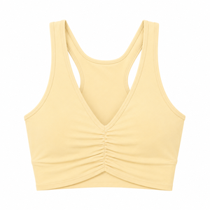 <span class=keywords><strong>Reggiseno</strong></span> Sportivo da Donna Personalizzato all'Ingrosso, 78% Nylon 22% Spandex, 230gsm, <span class=keywords><strong>Giallo</strong></span> Burro, Supporto Medio, Scollo a V, Racerback, Morbido per Palestra - Product Image 2