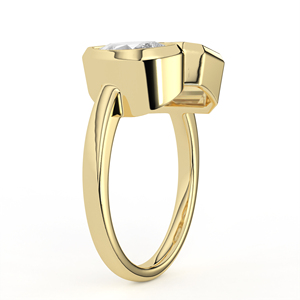 Solid Yellow Gold Lab Grown Diamond <b>Ring</b> Toi Et Moi Emerald Pear Cut Full Bezel Set Minimalist Band <b>Two</b> <b>Stone</b> Wedding Jewelry - Product Image 3
