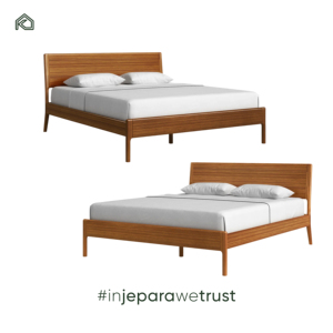 Cama litera premium de madera maciza de teca de mediados de siglo con cabecero tallado a mano para dormitorio, hotel, villa - Product Image 1