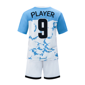 Ensemble de maillot de football pour homme, blanc et bleu camouflage, manches courtes, polyester respirant, toutes saisons, vêtements de sport pour adultes - Product Image 3