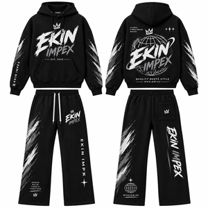ชุดเซ็ตฮู้ดดี้และกางเกงวอร์มผู้ชาย/ผู้หญิง Ekin Impex สีขาว ผ้าฝ้ายฟลีซ ล้างสีแบบแอซิดวอช 460 กรัม แห้งเร็ว สไตล์สตรีทแฟชั่นฤดูหนาว สีพื้น เรียบง่าย สบายๆ - Product Image 2