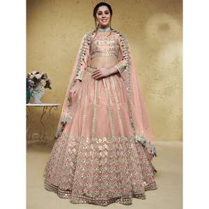 Magnífico Lehenga Choli Semi-Cosido con Malla de Lentejuelas Rosadas, con Dupatta y Tocado de Novia de Zeel Clothing - Product Image 1