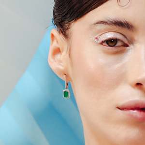 18K Gold Emerald <b>Drop</b> Earrings with Diamond Latch <b>Back</b> - Product Image 4