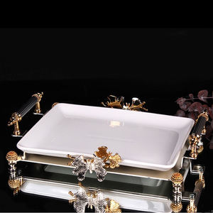 Plateau de service décoratif rectangulaire en bois avec bordure blanche, finition émaillée, imprimé, pour la maison et les mariages - Product Image 5