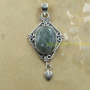 Natural Aquamarine Gemstone Pendant 925 Sterling Silver Handmade Vintage Boho <b>Leaf</b> Dangle Designer Jewelry Gift for Women Unisex - Product Image 6