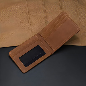 Cartera Bifold de Cuero Suave Marrón Claro para Hombre, Delgada, con Ventana para Identificación, Ranura para Foto, Estilo Retro, de Piel de Vaca, con Múltiples Bolsillos, Monedero Masculino - Product Image 5