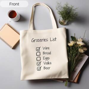 Bolsa de Lona Grande con Asa para el Hombro, Bolsa de Compras con Estampado de Lista de Compras, Patrón de Letras, para Uso Diario - Product Image 1