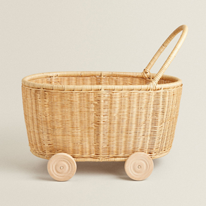 Carrito de Mimbre con Ruedas, Cochecito de Muñecas, Juguetes para Niños, Carritos de Equipaje - Product Image 1