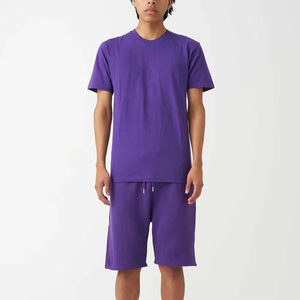 ชุดเซ็ตเสื้อยืดและกางเกงขาสั้นลำลองสไตล์วินเทจสำหรับผู้ชายปี 2026 แบบถัก ODM ชุดลำลองสีพื้น 2 ชิ้น - Product Image 1