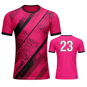 Camiseta de Fútbol Personalizada para Hombre, Rayas Rosa y Negras, Impresión Sublimada, Absorbe la Humedad, Manga Corta, Cuello Redondo, Ropa Deportiva para Adultos - Product Image 1
