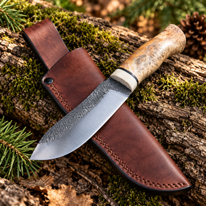 Cuchillo de Supervivencia Artesanal de Acero D2 con Mango de Madera de Arce y Funda de Cuero - Product Image 1
