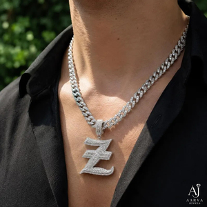 AARVA JEWELS Collier chaîne hip-hop unisexe en argent 925 plaqué or avec pendentif lettre Z, pour fêtes et usage quotidien - Product Image 1