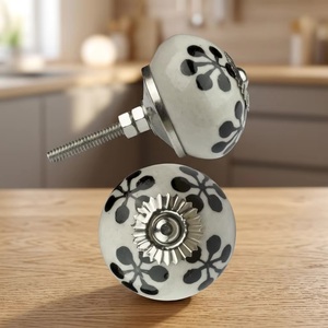 Pomo Moderno de Porcelana para Mueble, Redondo, Diseño Floral Negro, Duradero, Ecológico, Tirador para Muebles de Cocina para Apartamento - Product Image 3