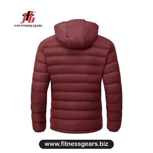 Veste matelassée à capuche pour homme Just Fitness Gears, coupe slim, couleur unie, coupe-vent, fermeture éclair, vêtements d'extérieur décontractés pour l'hiver - Product Image 2