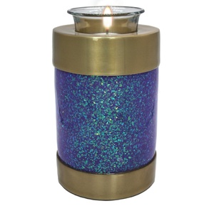 โกศบรรจุอัฐิแบบใหม่ สีเทา ทำจากโลหะทองเหลือง/อะลูมิเนียม พร้อมที่ใส่เทียนทีไลท์ทองเหลือง สำหรับเก็บอัฐิในพิธีศพ - Product Image 3