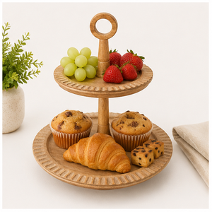 Hand-Carved Mango Wood 2 Tier Cake Stand Wooden Cupcake <b>Tower</b> & Dessert Display Tray for Wedding and Home <b>Kitchen</b> Decor - Product Image 5