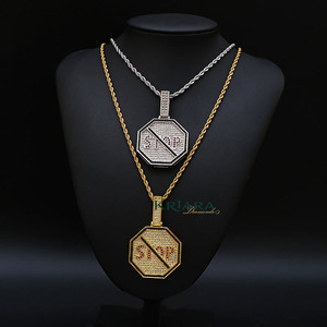 Stop <b>Sign</b> Pendant 925 Silver Rhodium Plated Moissanite Inlay Hiphop Unisex Everyday Wear - Product Image 5