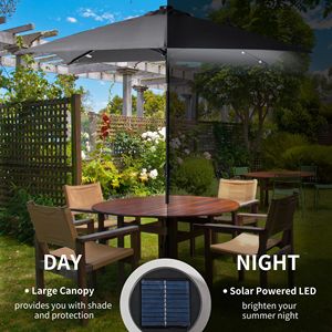 Ombrellone Solare a LED 9 x 7 piedi con Manovella e Pulsante di Inclinazione, per Tavolo da Mercato, Patio Esterno, Terrazza, Grigio Scuro - Product Image 4