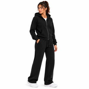 Conjunto Deportivo de Mujer de Alta Calidad con Sudadera con Cremallera y Pantalones Anchos con Cordón Ajustable, Traje Deportivo de Felpa - Product Image 3