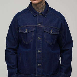 Veste en jean bleu foncé pour homme, coupe classique décontractée, en coton, style camionneur, haute qualité, vente en gros, streetwear personnalisé - Product Image 1