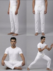 Men's White 100% Cotton <b>Drawstring</b> Waist Sleepwear Pajamas <b>Trouser</b> With Pockets Summer Wear Nightwear Pajamas Pants Mens - Product Image 3