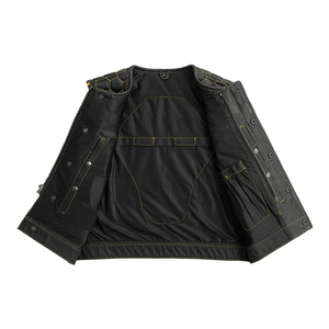 Men's Genuine Leather Winter Moto <b>Vest</b> Breathable Waterproof Reversible O-Neck Casual Outerwear Regular Length <b>Black</b> - Product Image 3