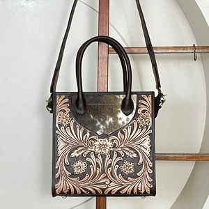 Sacs fourre-tout pour femmes en cuir à poils, motif floral western, haute qualité, avec bandoulière réglable et poignée supérieure, pour le voyage - Product Image 4