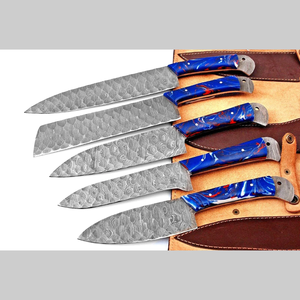 Ensemble de couteaux en acier Damas faits à la main, 5 pièces, manche en résine, couteaux de chef tranchants, ambidextres, longueur de lame de 6 à 7,9 pouces - Product Image 5